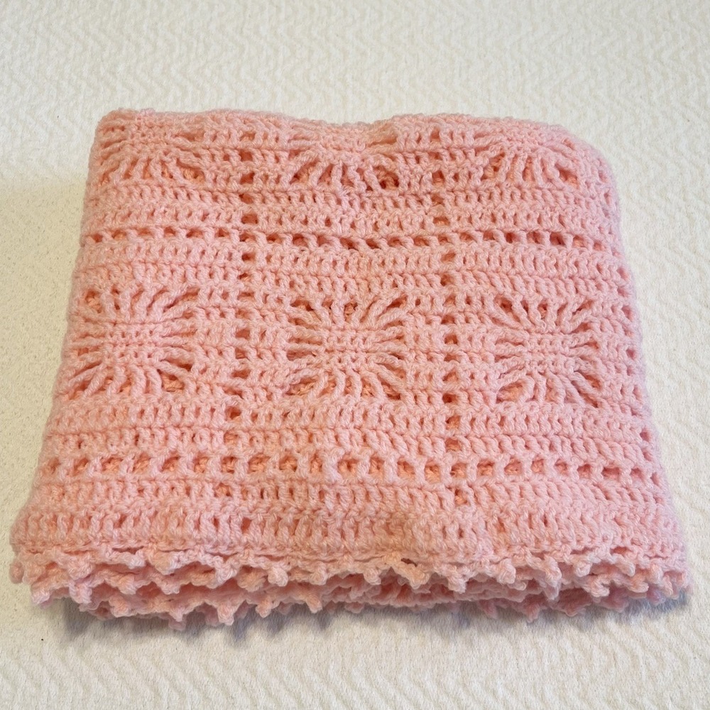 Handmade Solid Pink Crocheted Baby Blanket